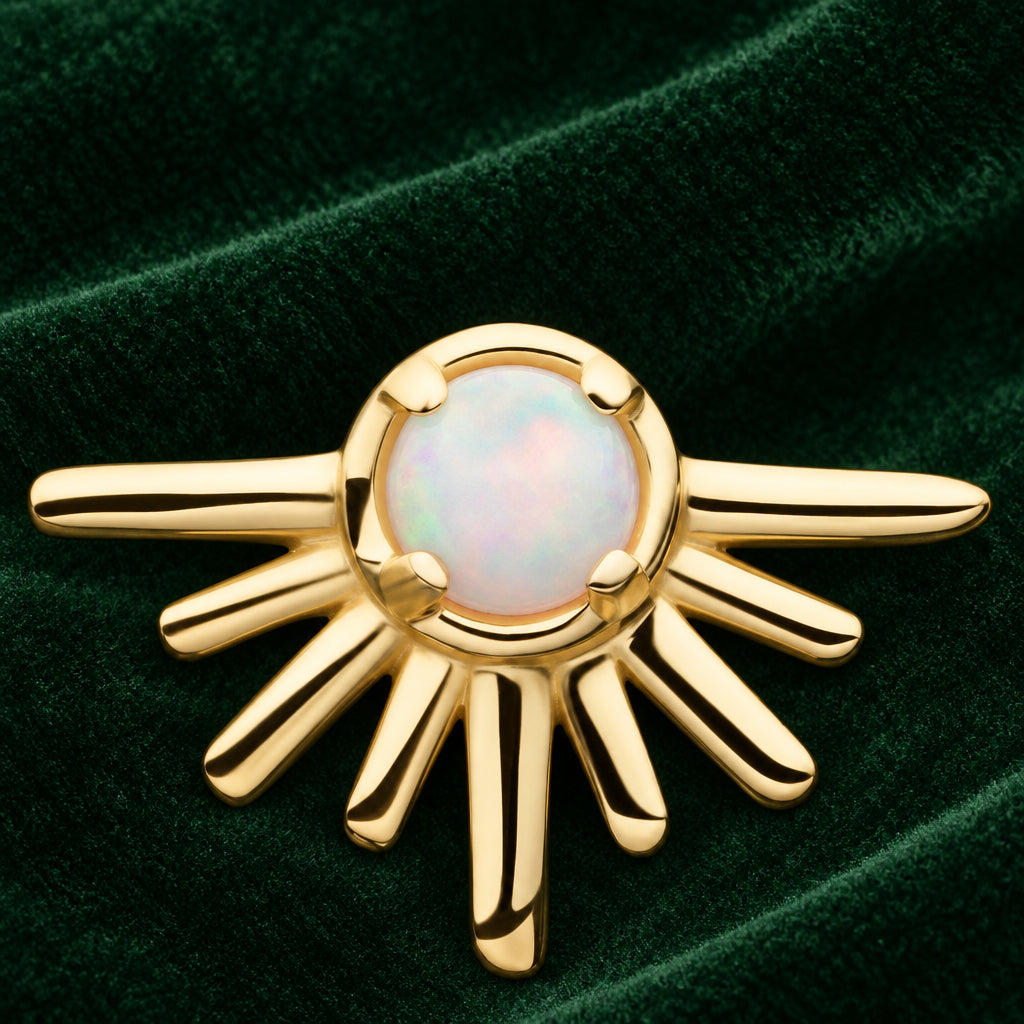 14kt Yellow Gold Half Starburst ft. White Opal- Invictus