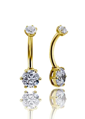 18kt Yellow Gold Navel Curve with Prong-Set CZ