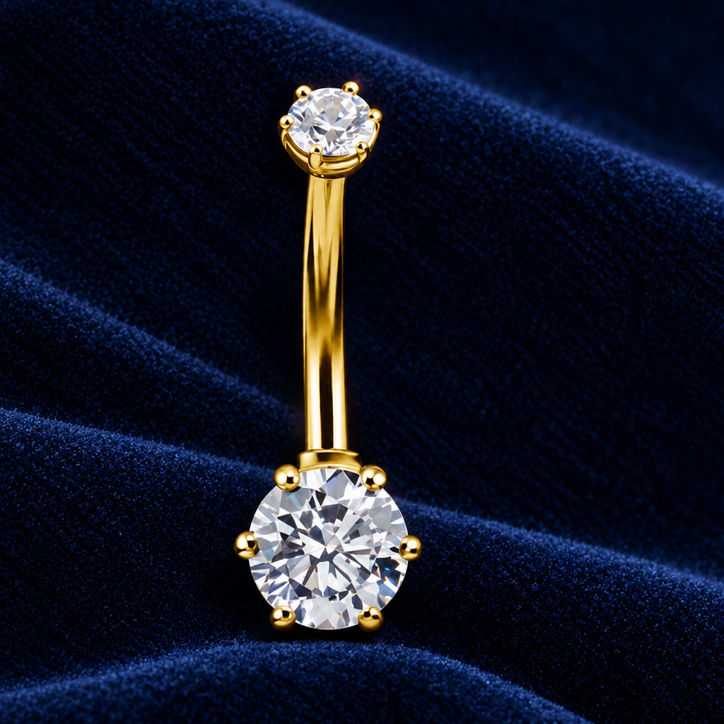 18kt Yellow Gold Navel Curve with Prong-Set CZ