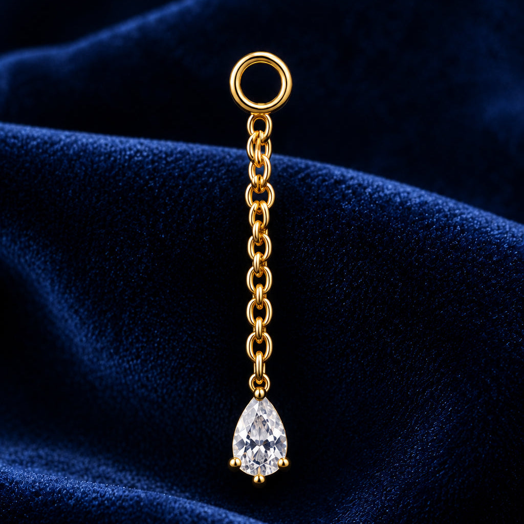 18K Yellow Gold Charm Chain with Pear Cut CZ