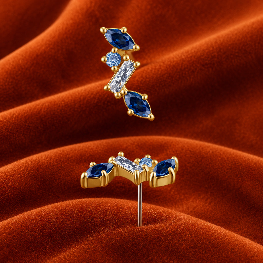 18kt Yellow Gold Marquise Gem Stack with Lab Sapphires