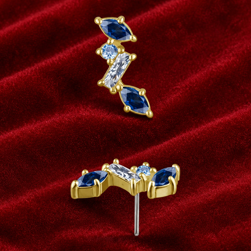 18kt Yellow Gold Assorted Cut CZ and Sapphire Stack