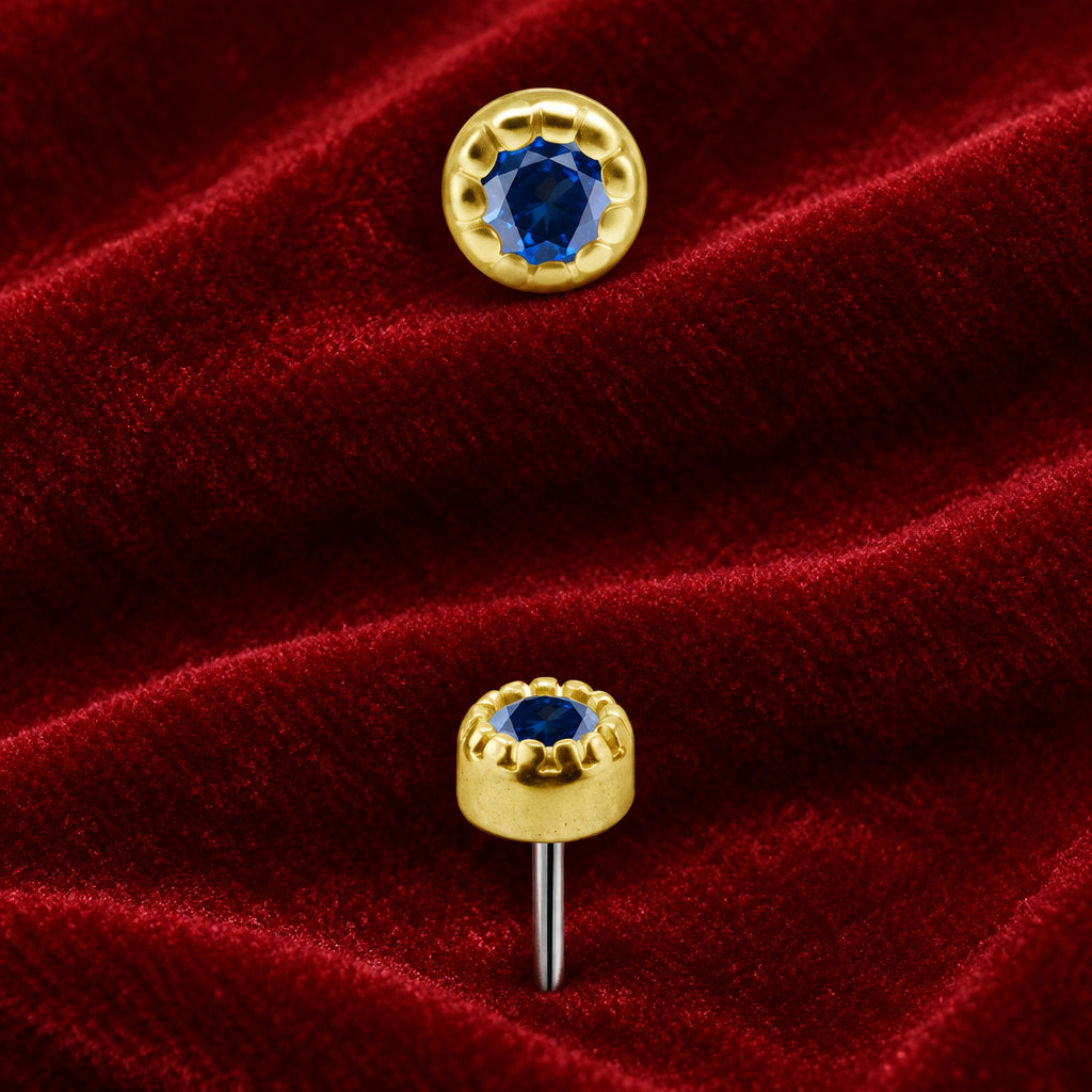 18kt Yellow Gold Milgrain Bezel Setting with Genuine Sapphire