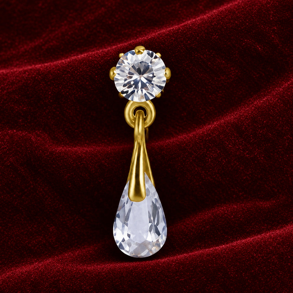 18kt Yellow Gold Prong Set CZ with Genuine Topaz Drop