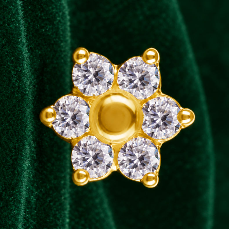 18kt Yellow Gold CZ 6 Petal Flower