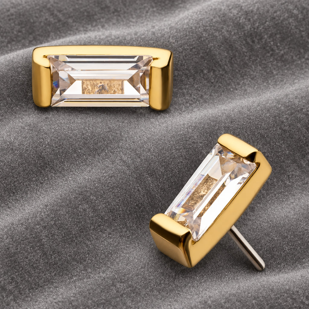 14kt Yellow Gold Prong Set Emerald Cut CZ- Invictus