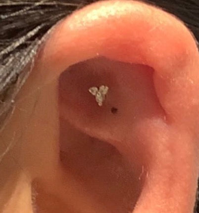 Close-up of an ear with a small earring.