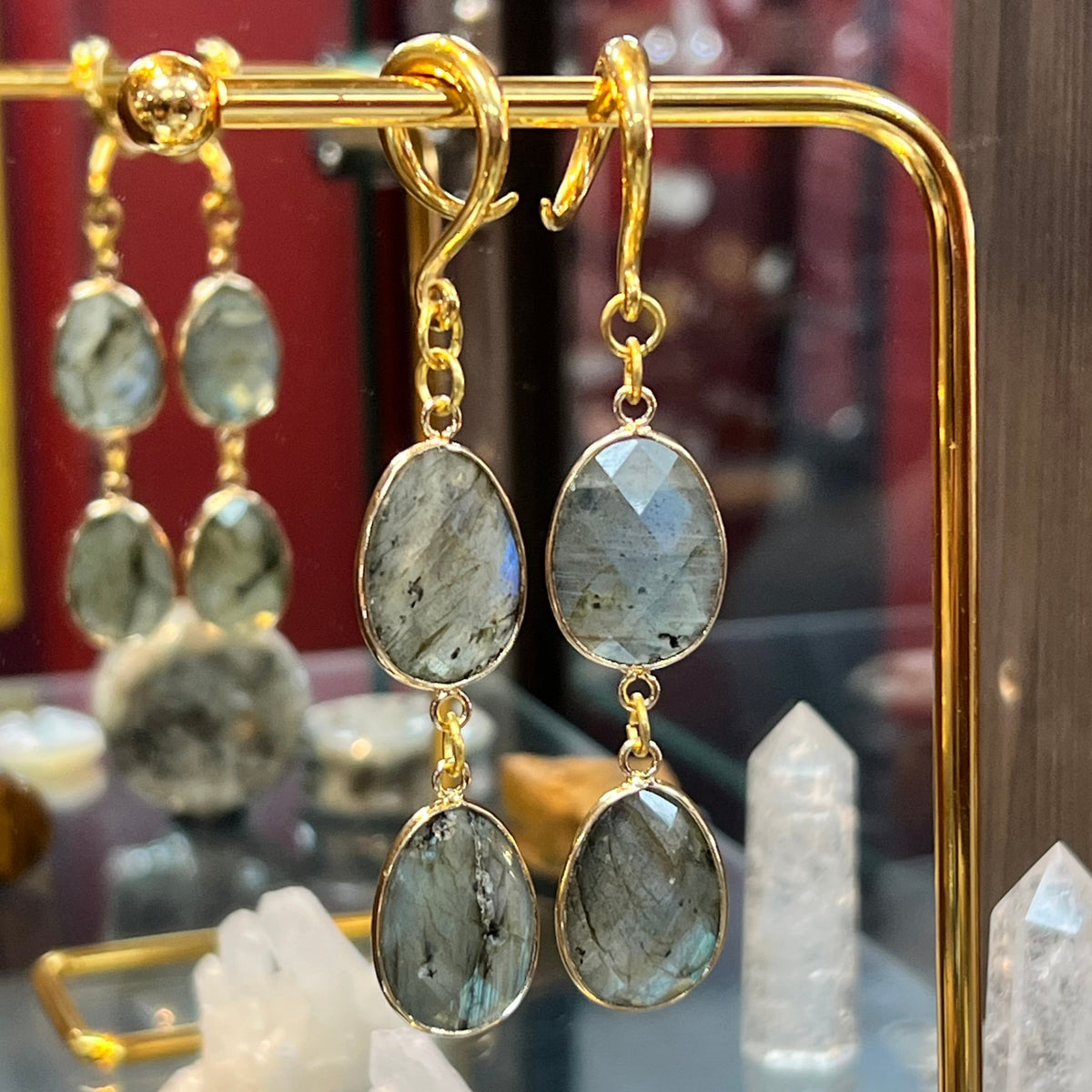 Faceted Labradorite Double Drop Ear Hangers
