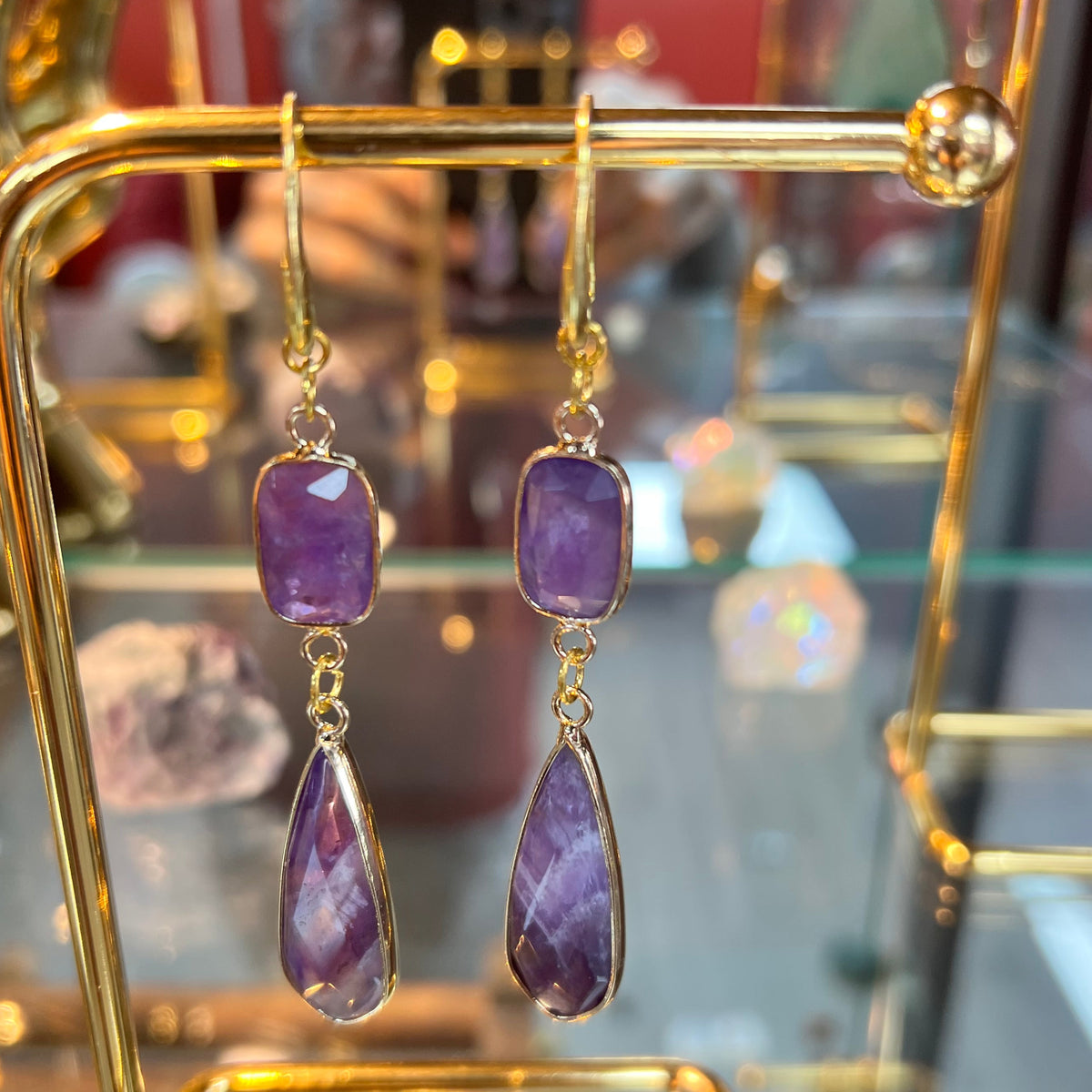 Faceted Amethyst Double Drop Earrings