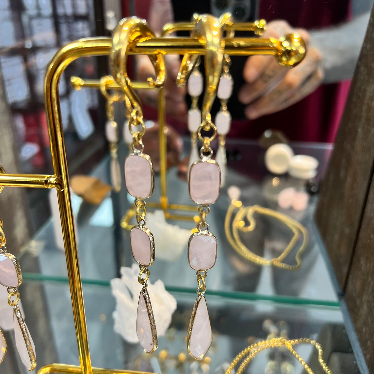 Faceted Rose Quartz Triple Drop Ear Hangers