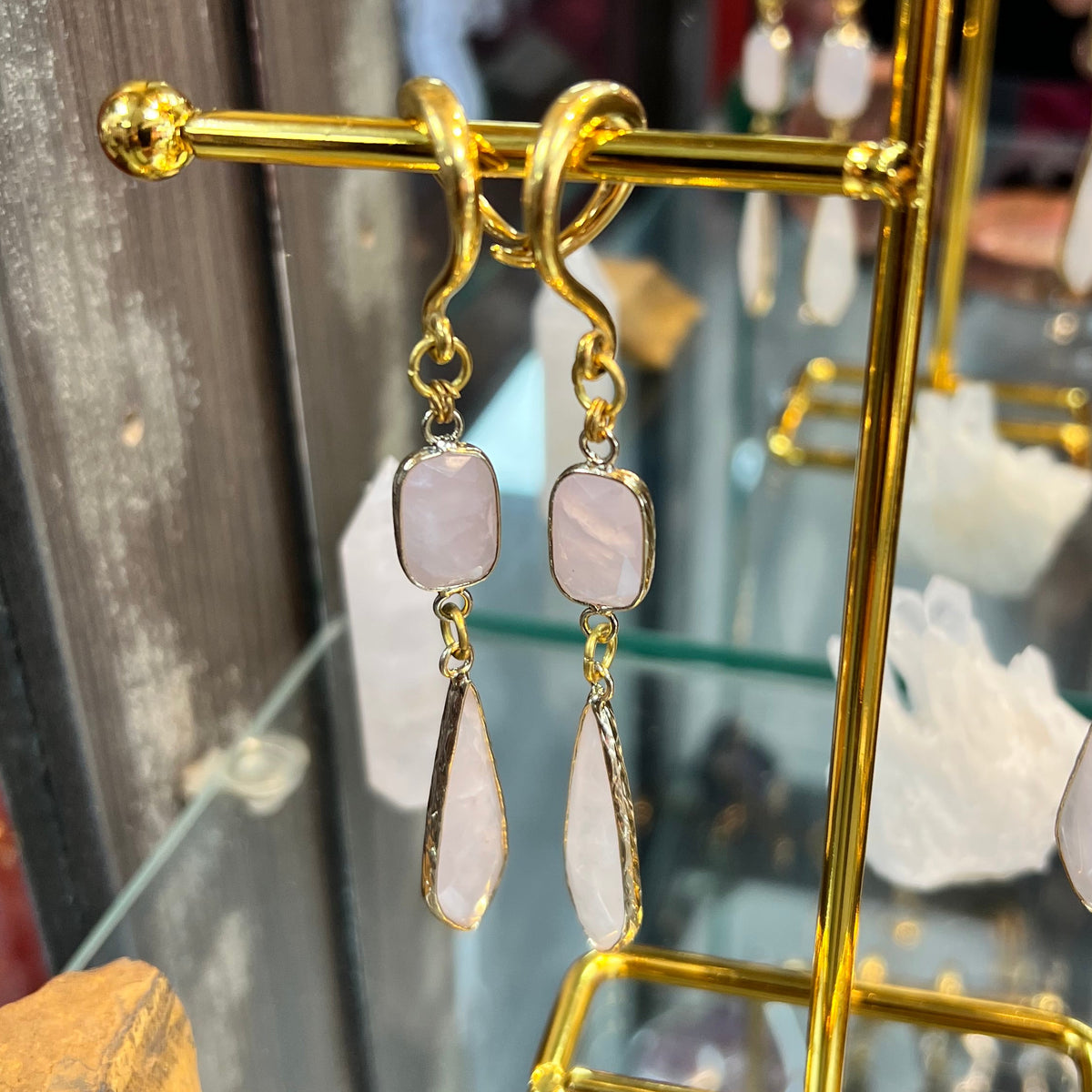 Faceted Rose Quartz Double Drop Ear Hangers