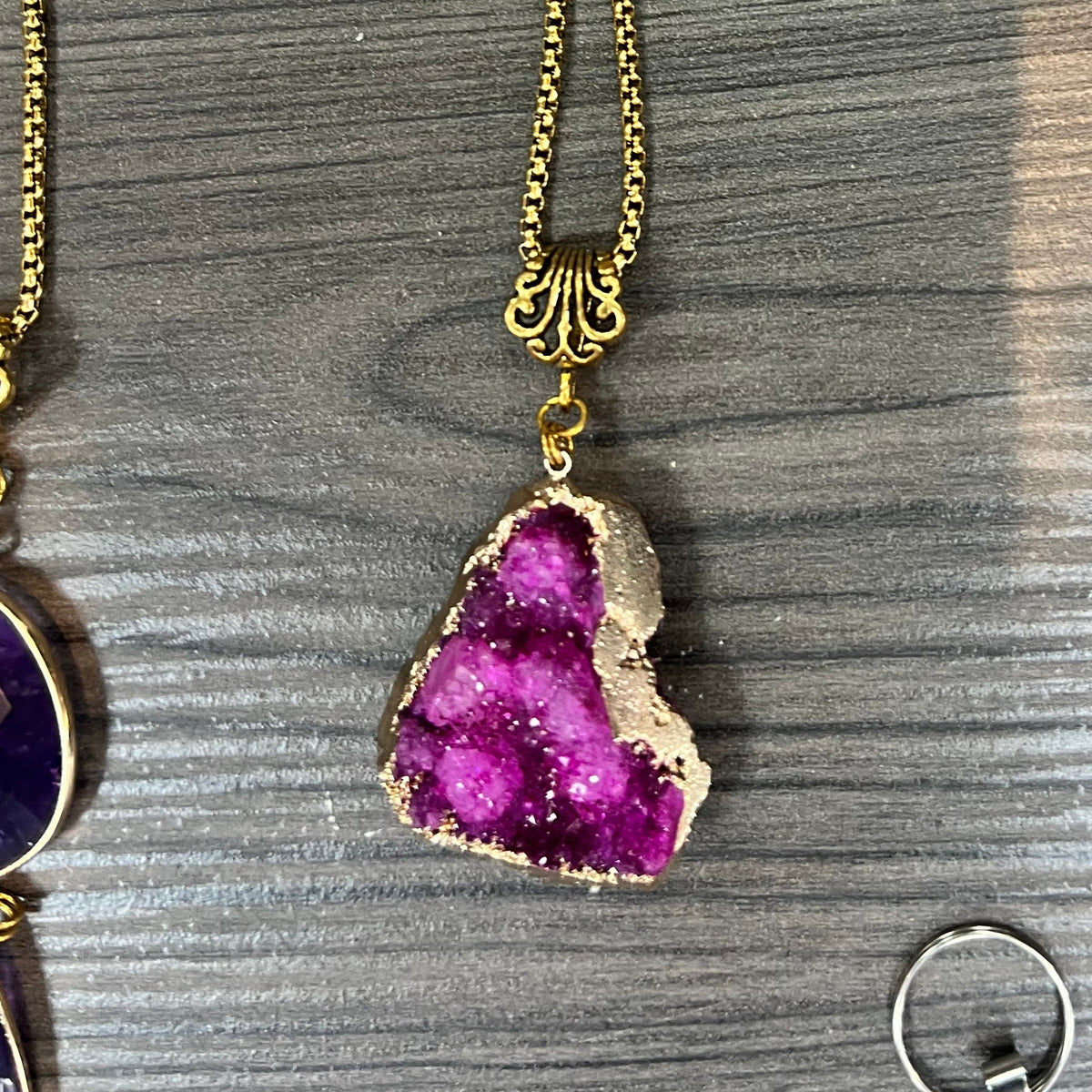 Rose Amethyst Druzy Pendant Necklace
