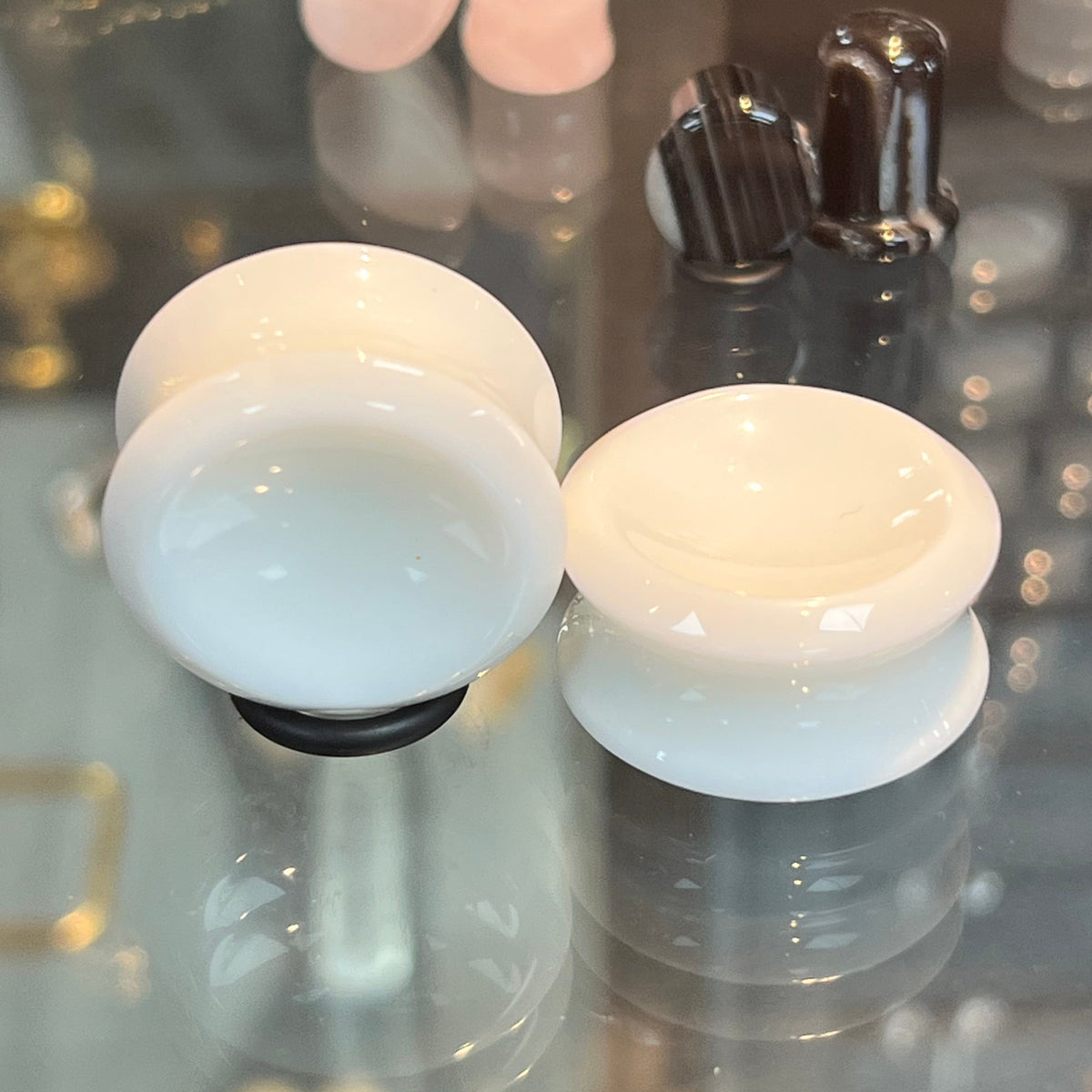 White Jade Double Flared Plugs- Safe Products Jewelry Co.