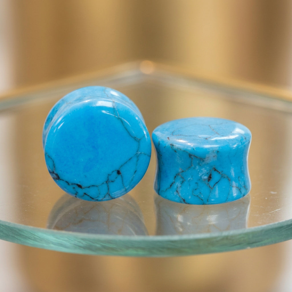Reconstructed Turquoise Double Flared Plugs- Safe Products Jewelry Co.