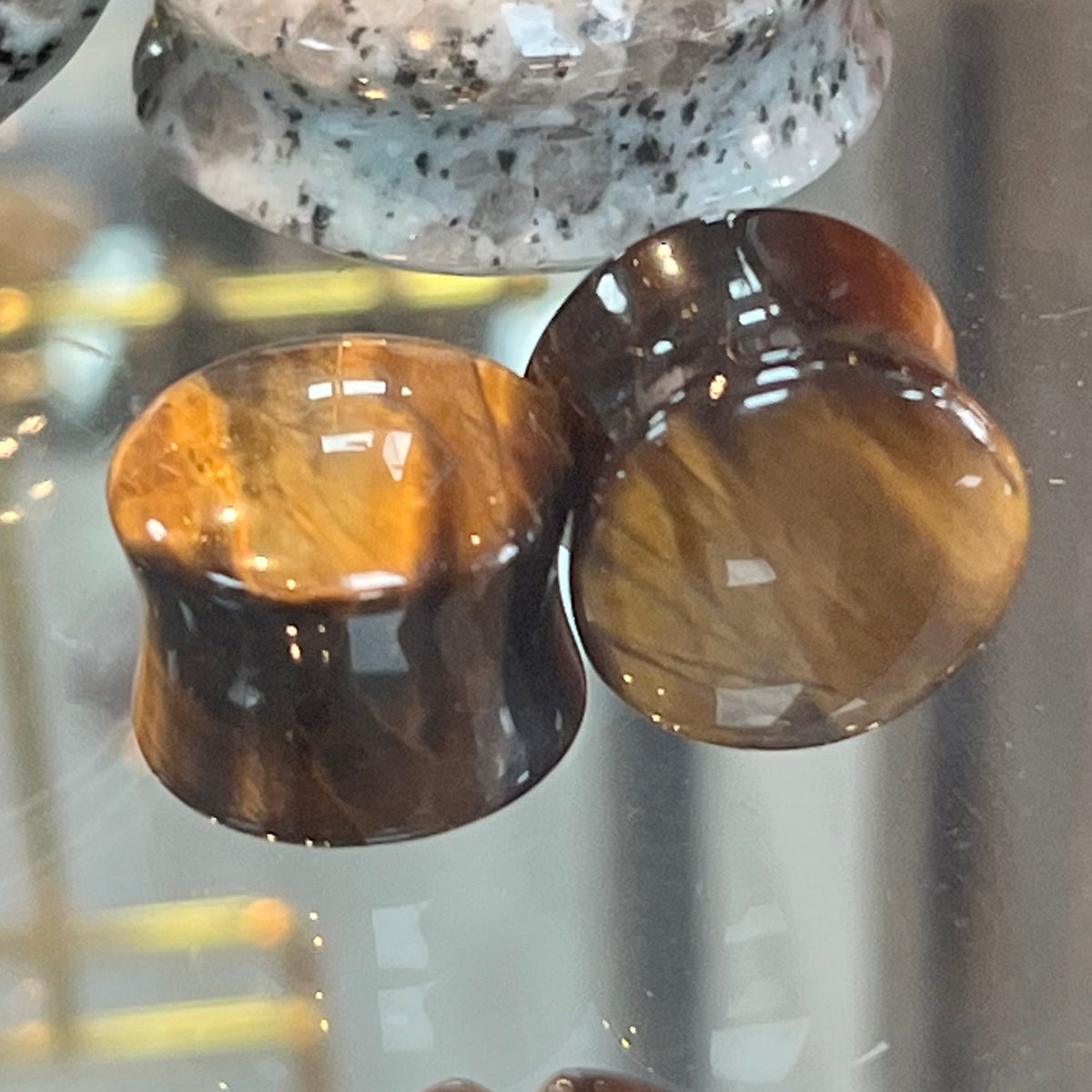 Yellow Tiger's Eye Double Flared Plugs- Safe Products Jewelry Co.