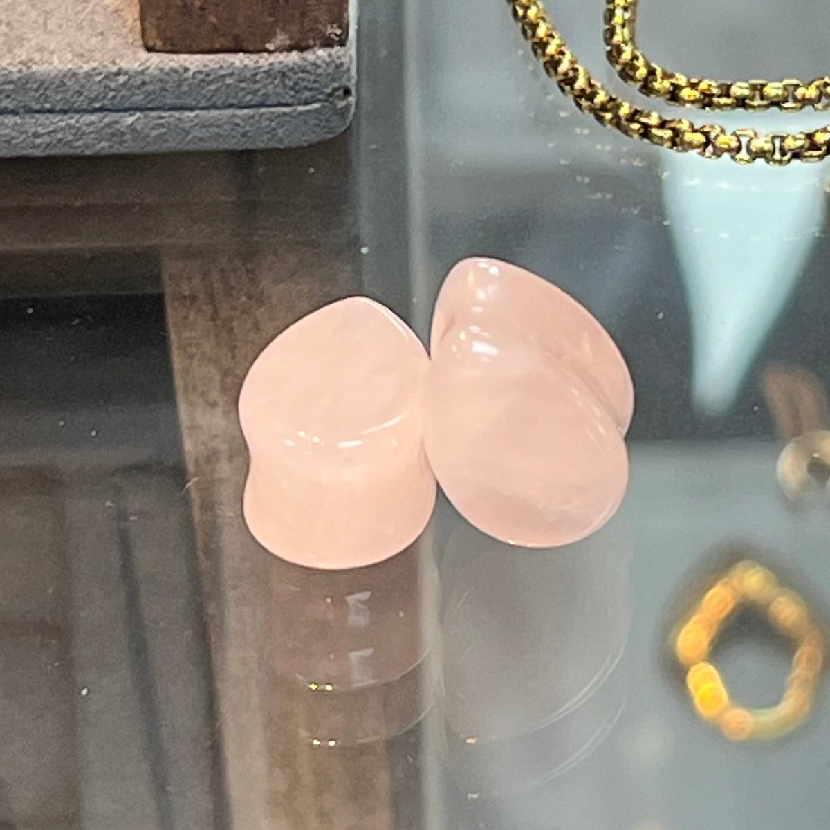 Rose Quartz Teardrop Double Flared Plugs