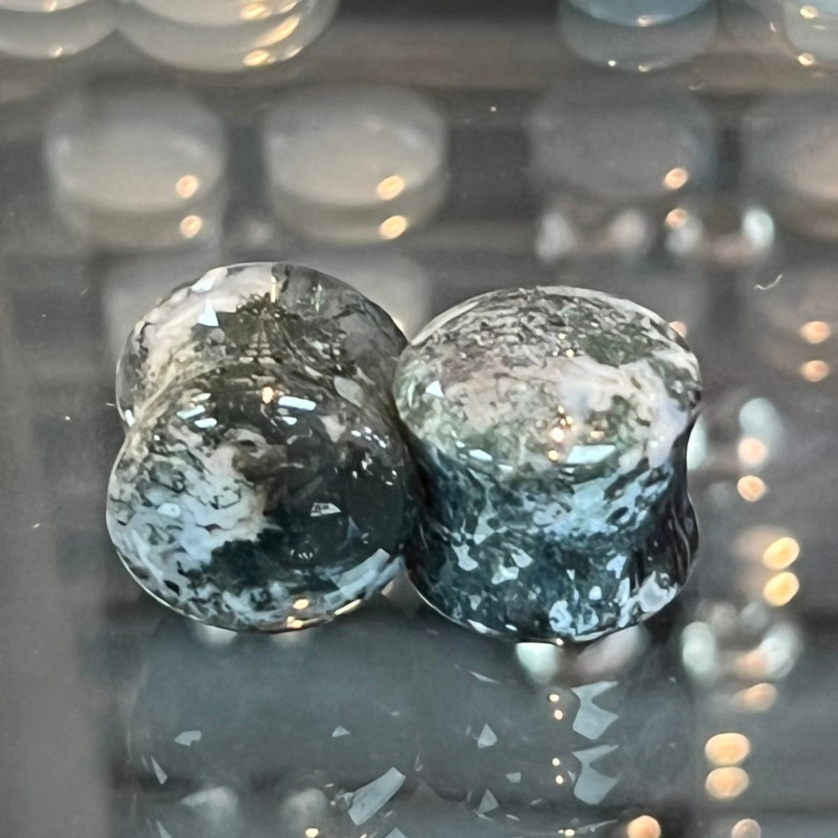 Moss Agate Double Flared Plugs- Safe Products Jewelry Co.