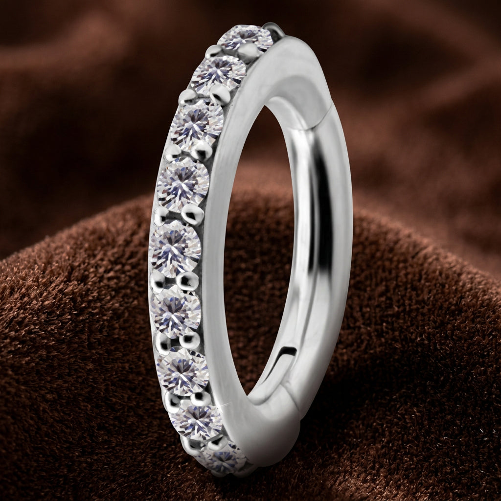 Titanium Oval Clicker with Eternity CZ Gems