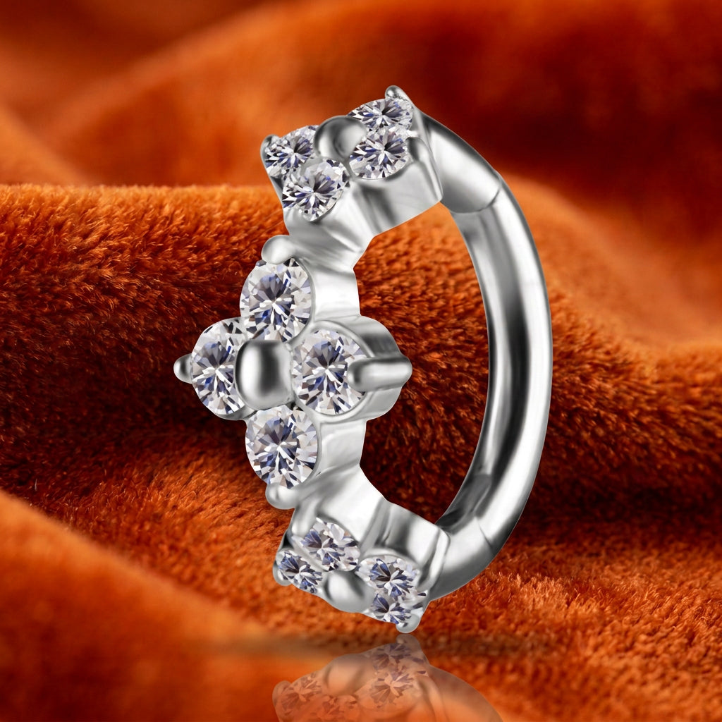 Titanium Oval Clicker with CZ Flowers