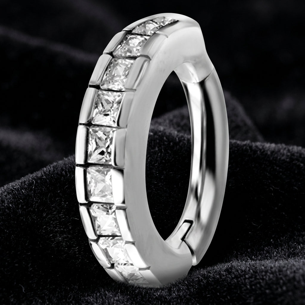 Titanium Oval Clicker with Channel Set CZ Gems