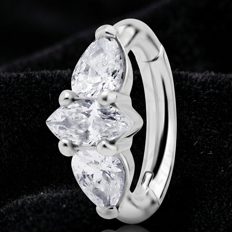 Titanium Oval Clicker with Marquise Inner and Pear CZ Outer Gems