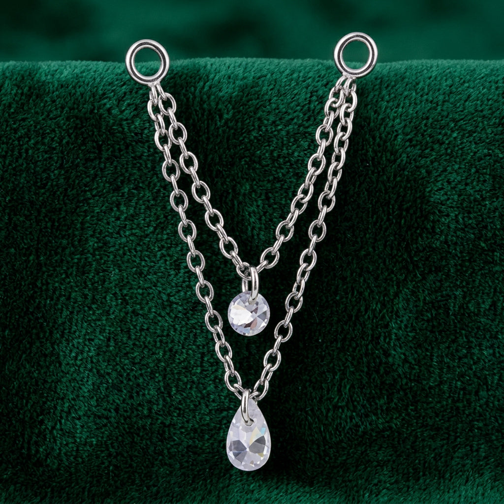 Stainless Connector Double Chain with Floating CZ Gems