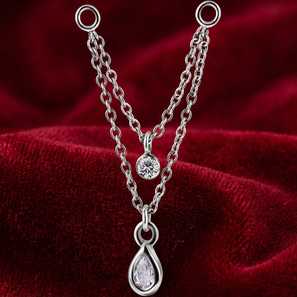 Stainless Connector Double Chain with Bezel Set CZ Gems