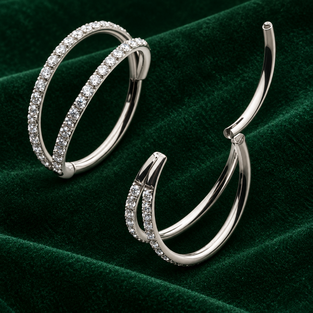 Titanium Double Hoop Clicker with 1mm Eternity Gems- Invictus