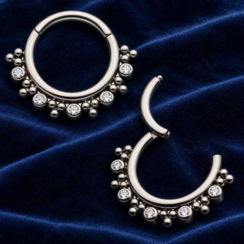 Titanium Alternating Bezel CZ & Trio Beads Clicker- Invictus
