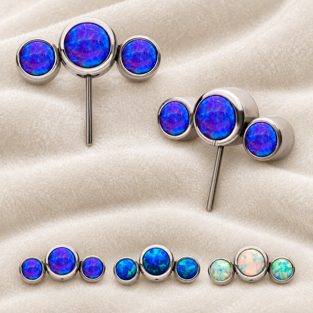 Titanium Bezel Set Multi-Color 3 Opal Cluster Side Facing Top TL- Invictus