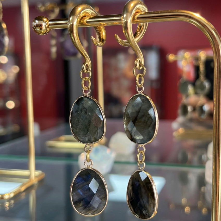 Faceted Labradorite Double Drop Ear Hangers