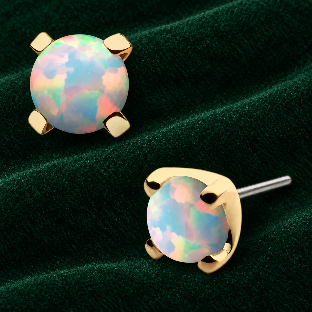 14kt Yellow Gold Prong Set White Opal- Invictus