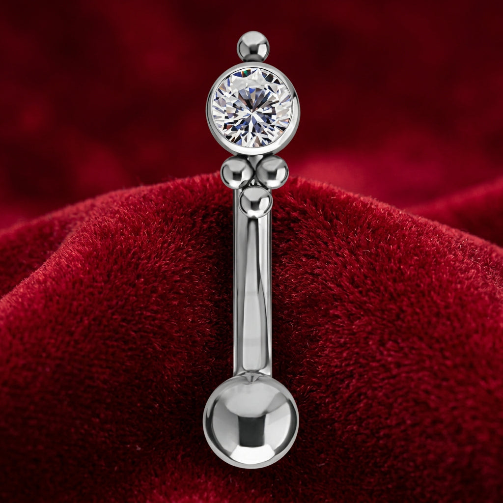 Titanium Curved Bar with Prong CZ and Bead Cluster