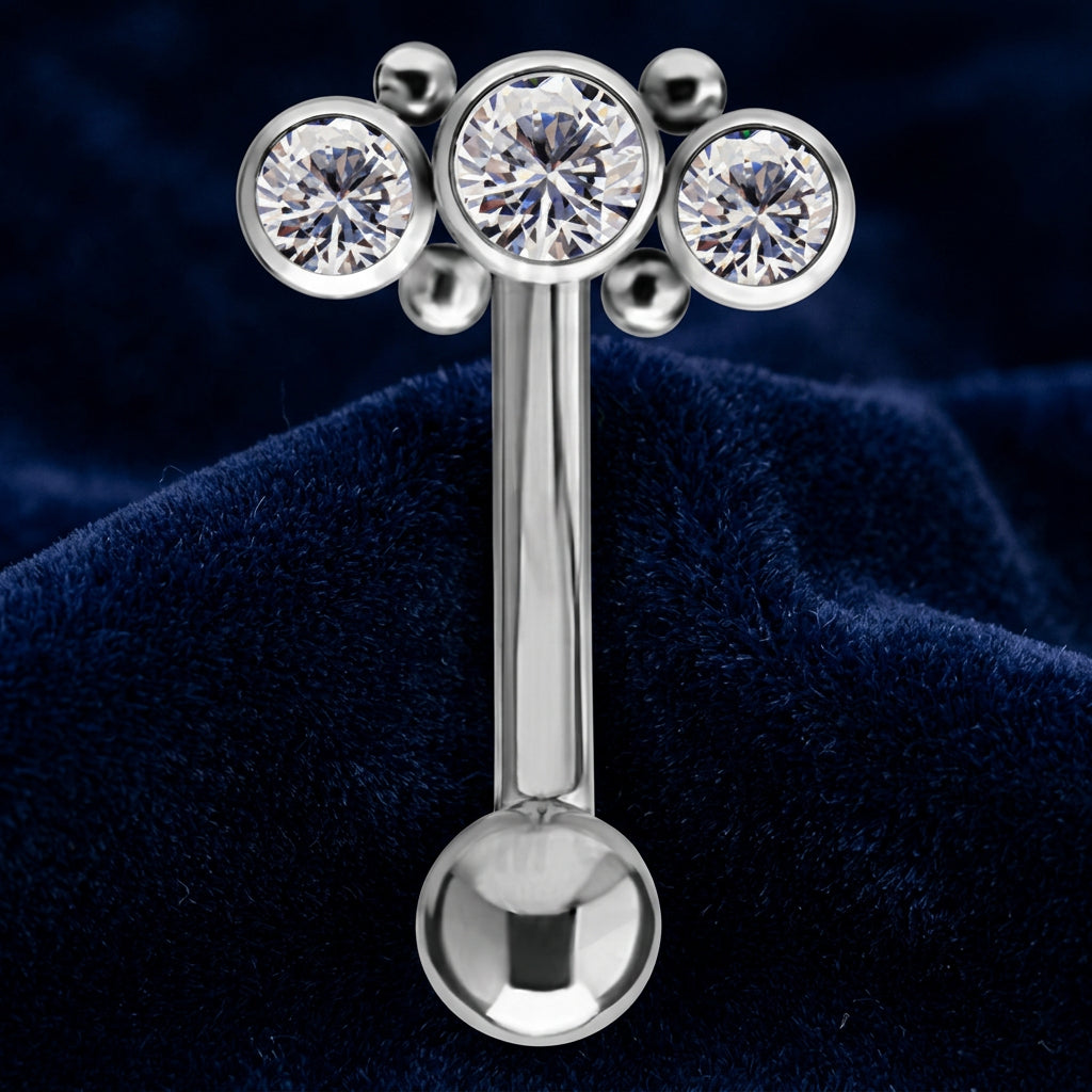 Titanium Curved Bar with CZ Gem Cluster