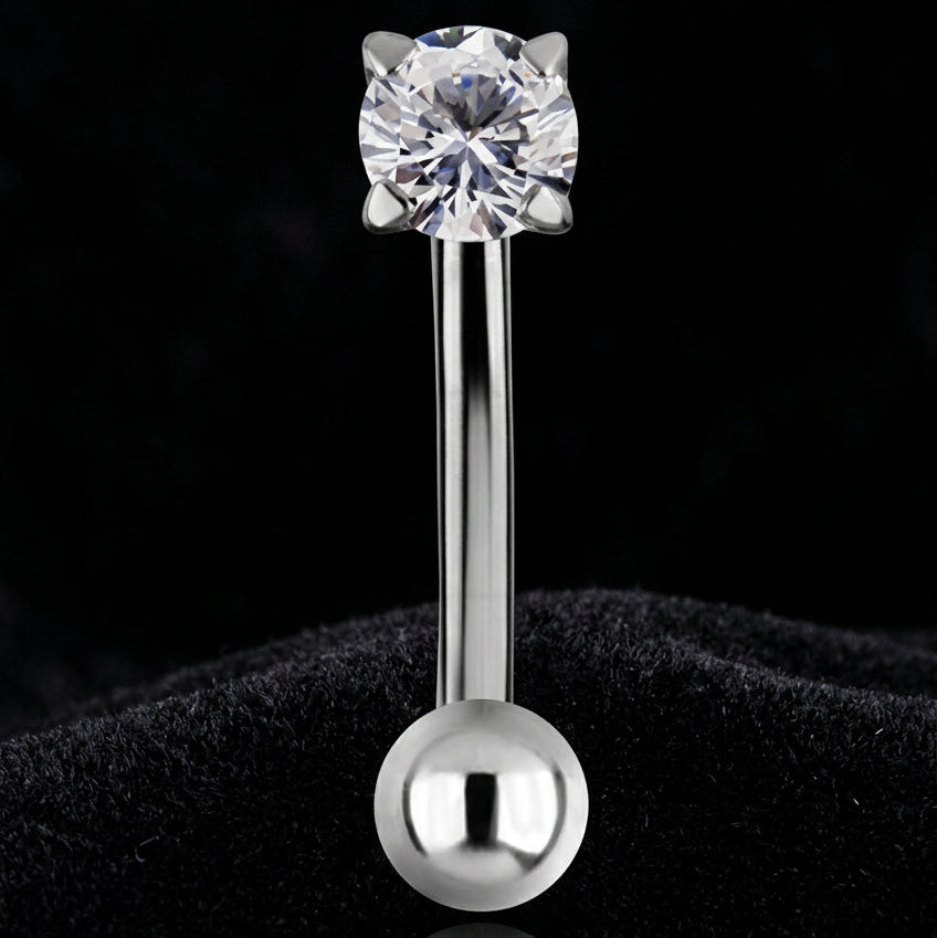 Titanium Curved Bar with Prong CZ