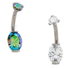 Steel Navel Curve with Oval Gem