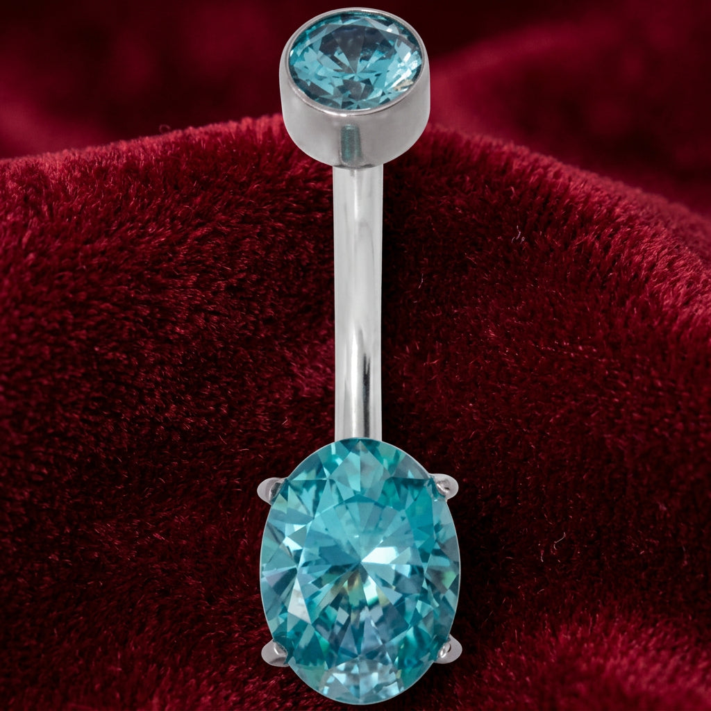 Steel Navel Curve with Oval Gem