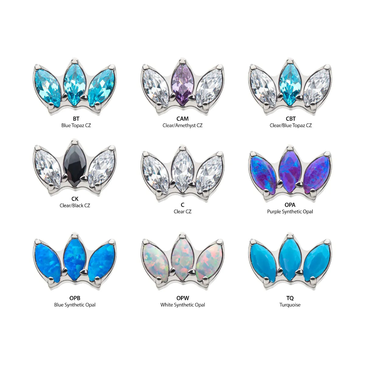 Triple Marquise CZ/Synthetic Opal Cluster Top IT- Invictus